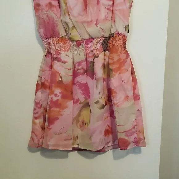 New BCBG MAXAZRIA Secret Garden Pink Floral Watercolor Paint Print Dress - Picture 5 of 12